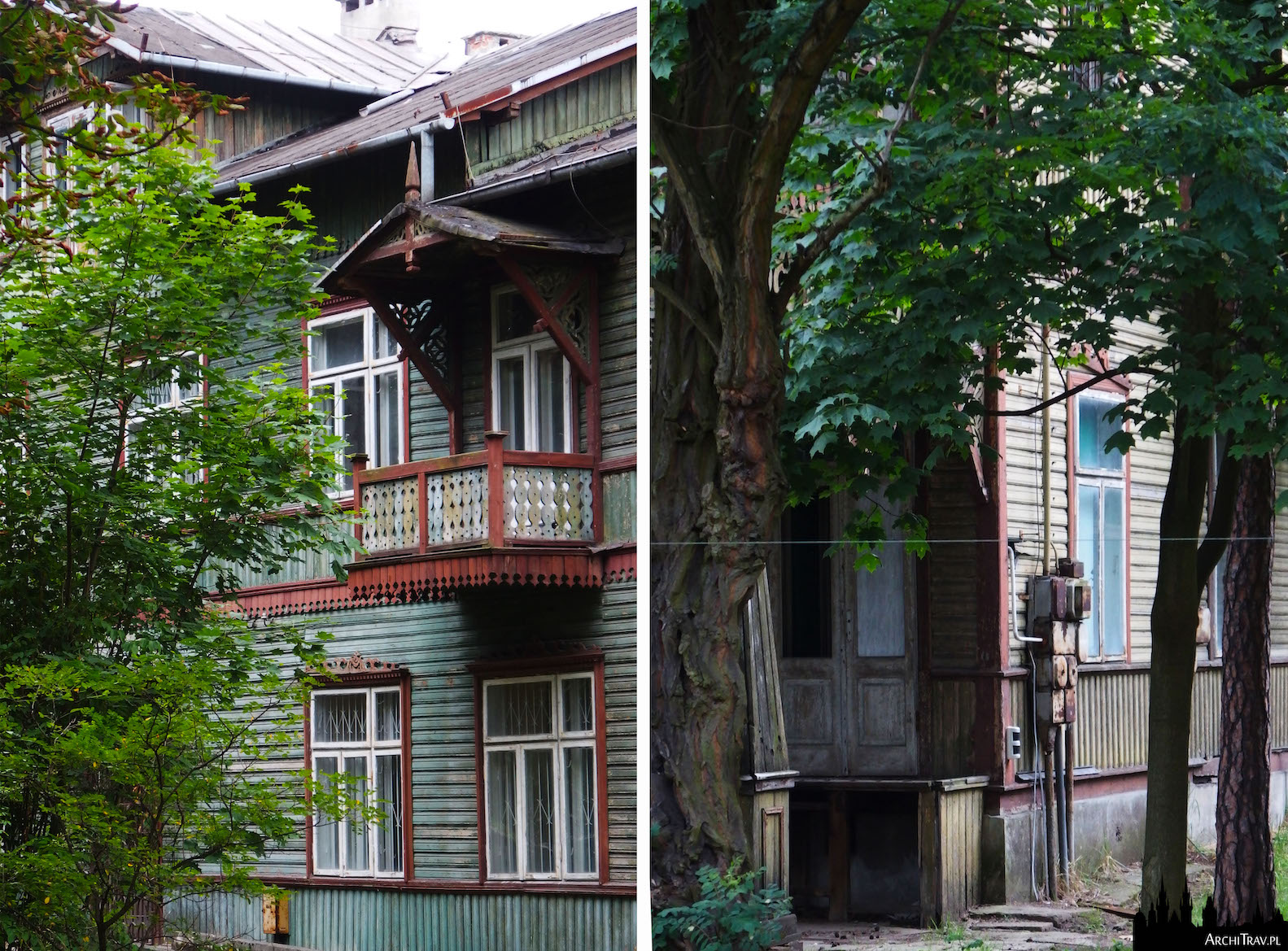 dwa zdjęcia przedstawiające willę gurewiczankę - drewniany budynek w stylu świdermajer
